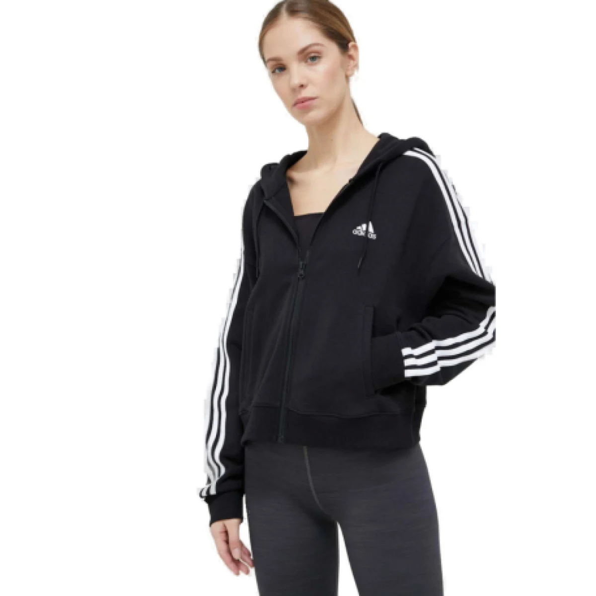 Dámska mikina so zipsom ADIDAS W 3S FT FZ S HD-IC8781-Black · záber 1