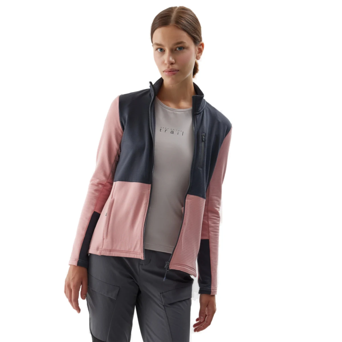 Dámska turistická mikina so zipsom 4F FLEECE-AW23TFLEF142-56S-LIGHT PINK · záber 2