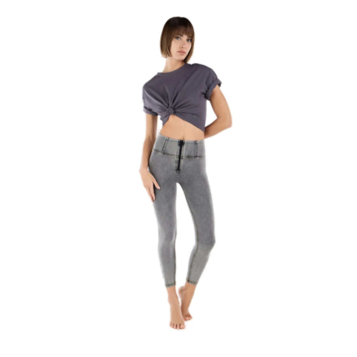 Dámske jeggings nohavice FREDDY WR.UP® superskinny push up 7 8 jeggings with high waist and zip-Grey · záber 1