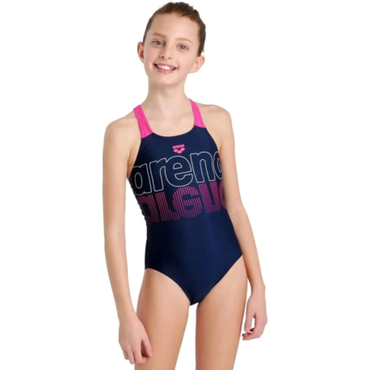 Dievčenské plavecké jednodielne plavky ARENA SWIMSUIT V BACK GRAPHIC Blue · záber 1