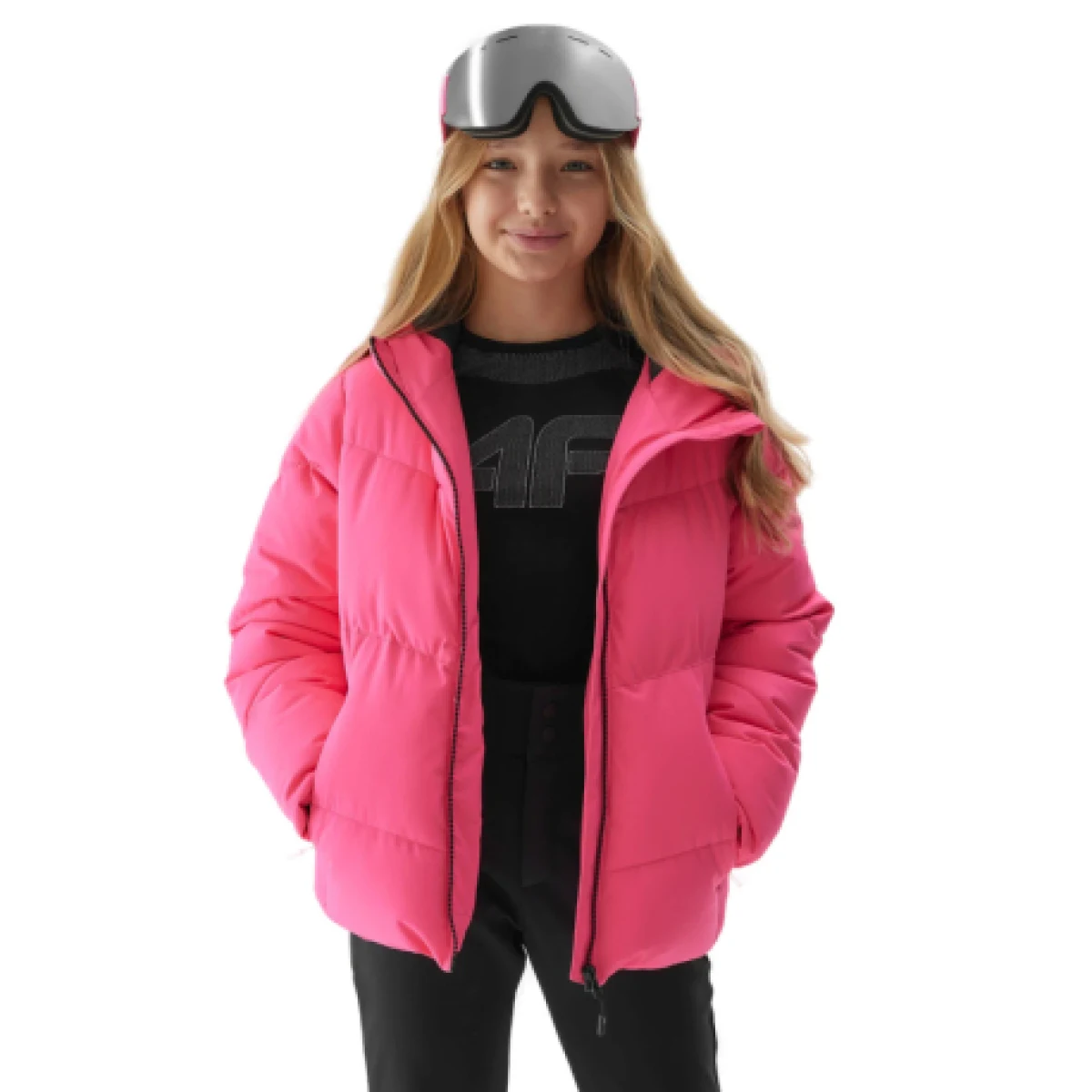 Dievčenská lyžiarska bunda 4F JUNIOR TECHNICAL JACKET-JAW23TTJAF293-55N-HOT PINK NEON · záber 1