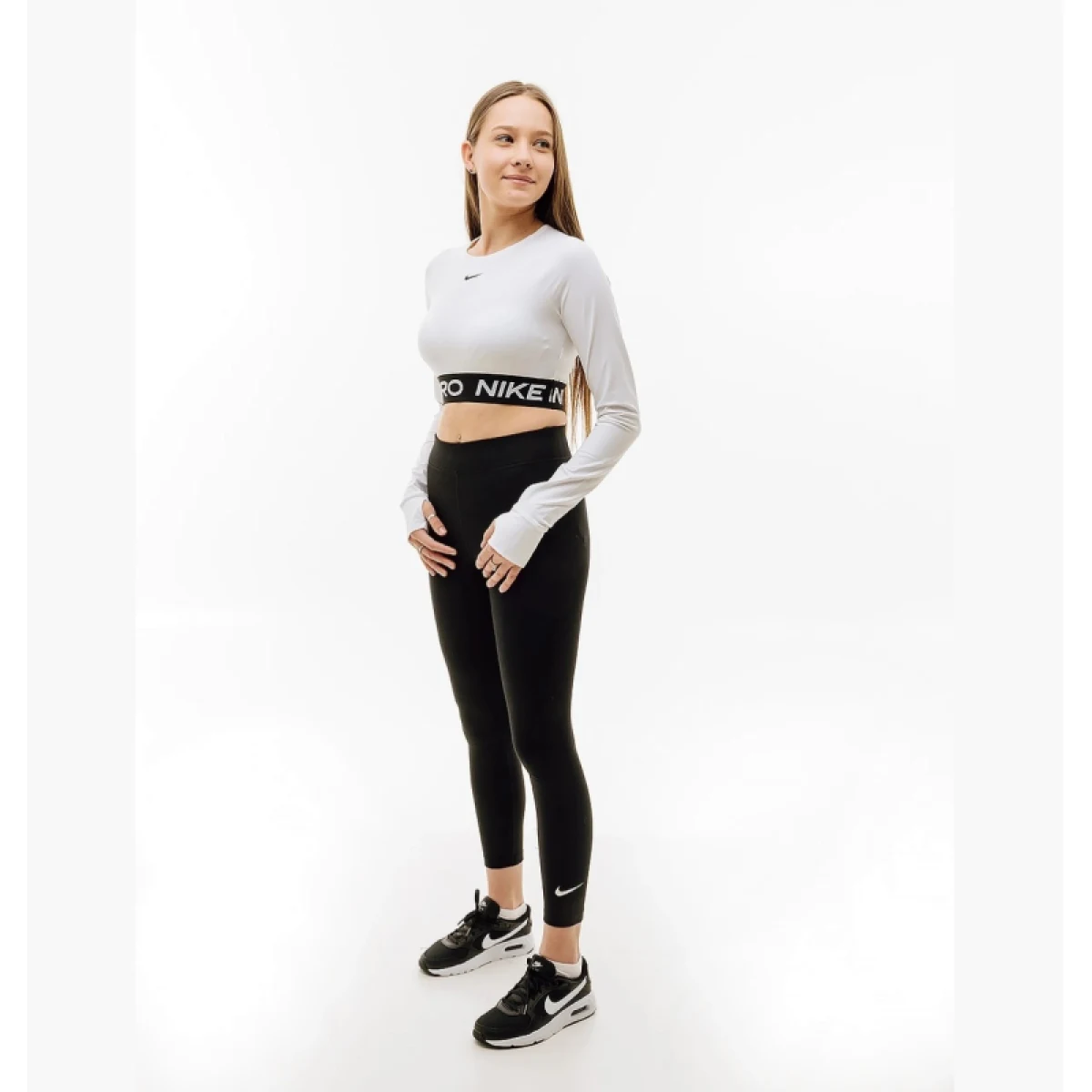Dámske tréningové tričko s dlhým rukávom NIKE PRO DF 365 CROP LS-100 WHITE BLACK · záber 5