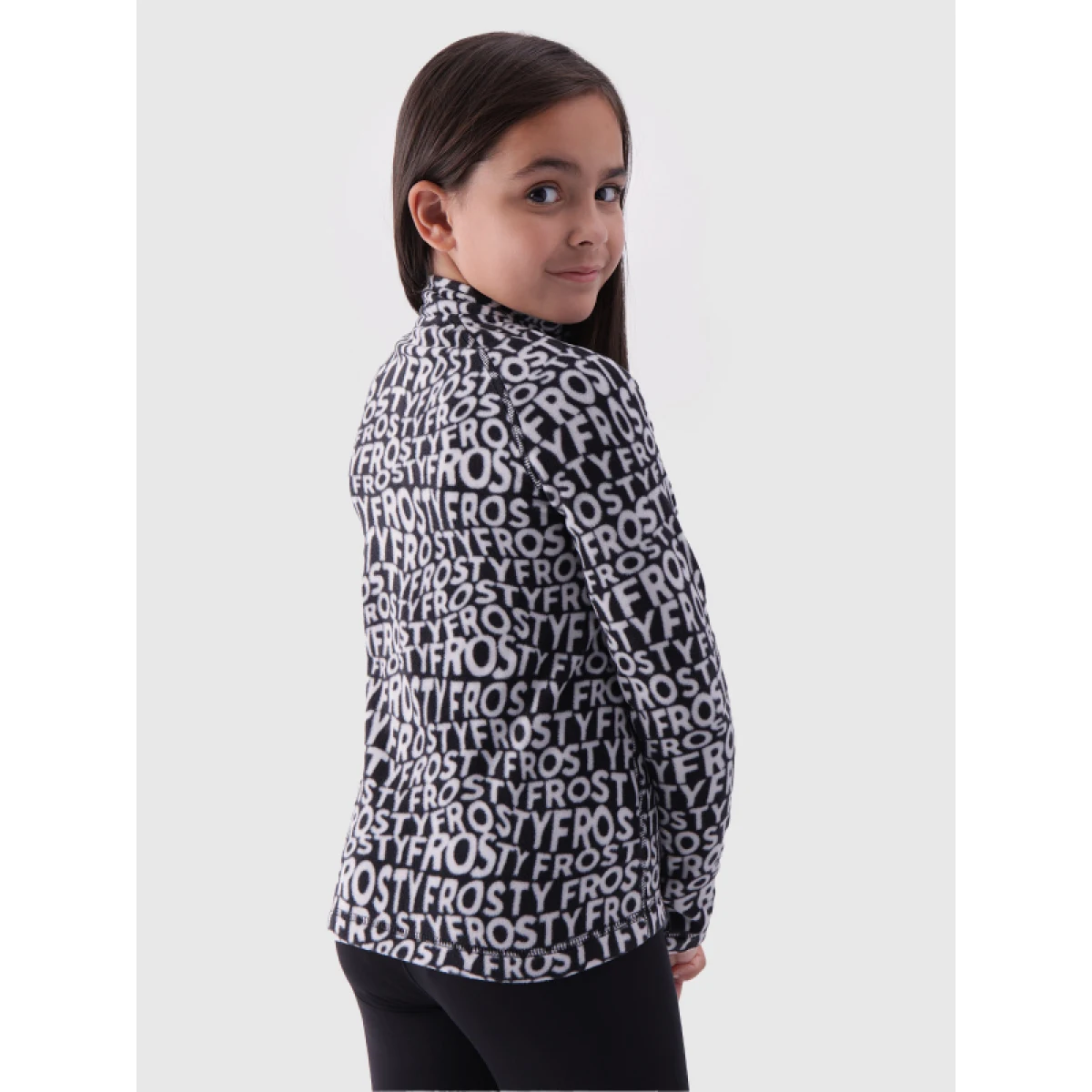 Dievčenská lyžiarska flisová mikina 4F JUNIOR FLEECE UNDERWEAR-JWAW24UFLEF051-20A-DEEP BLACK ALLOVER · záber 4