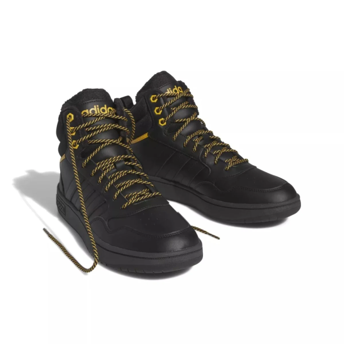 Pánske členkové zimné topánky ADIDAS Hoops 3.0 Mid WTR core black core black preloved yellow · záber 3