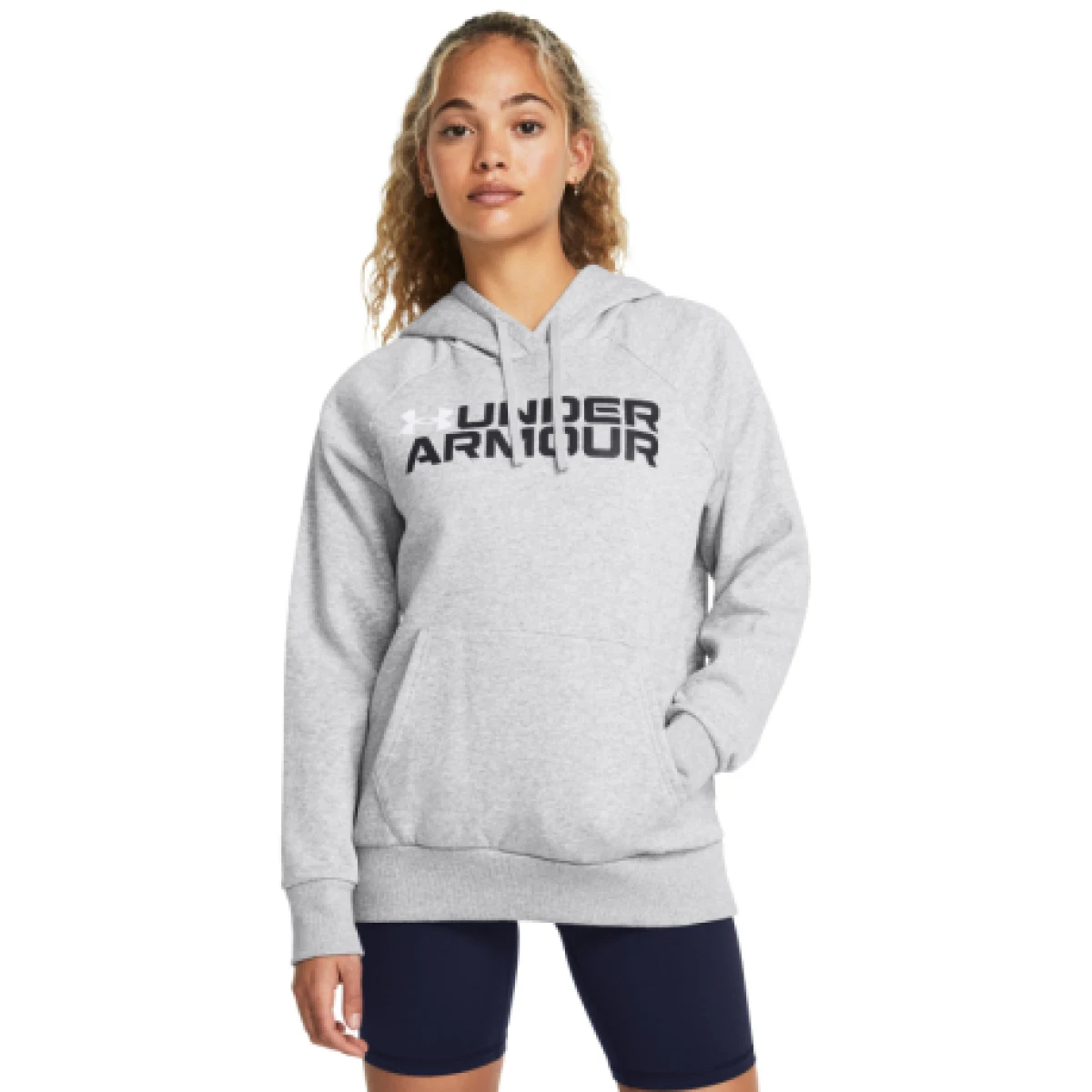 Dámska zateplená mikina s kapucňou UNDER ARMOUR Rival Fleece Wordmark Hoodie-GRY · záber 1