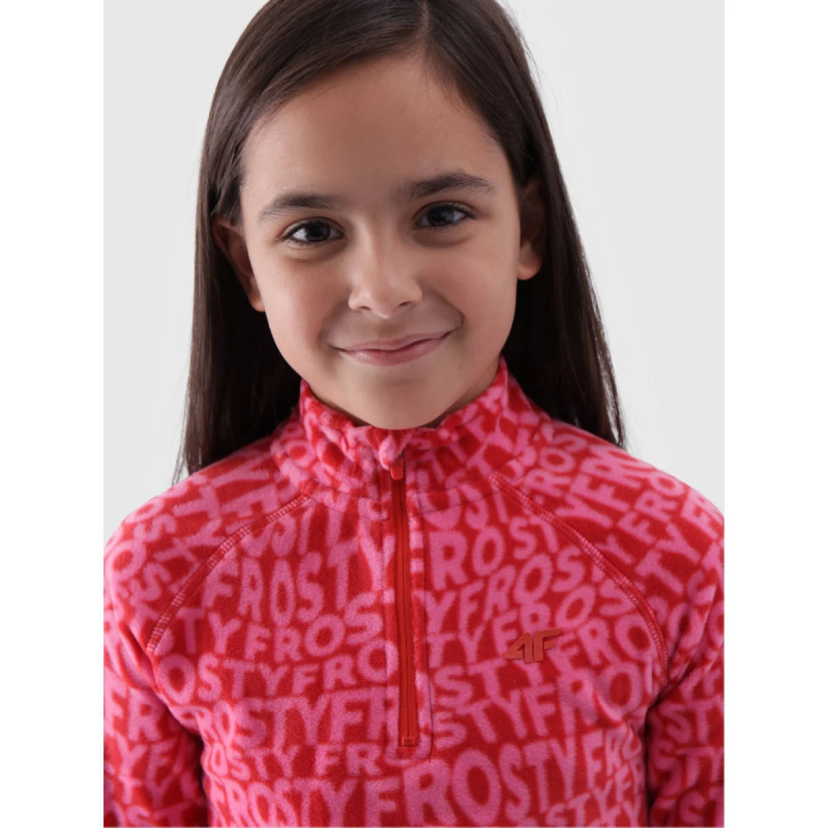 Dievčenská lyžiarska flisová mikina 4F JUNIOR FLEECE UNDERWEAR-JWAW24UFLEF051-62A RED ALLOVER · záber 3