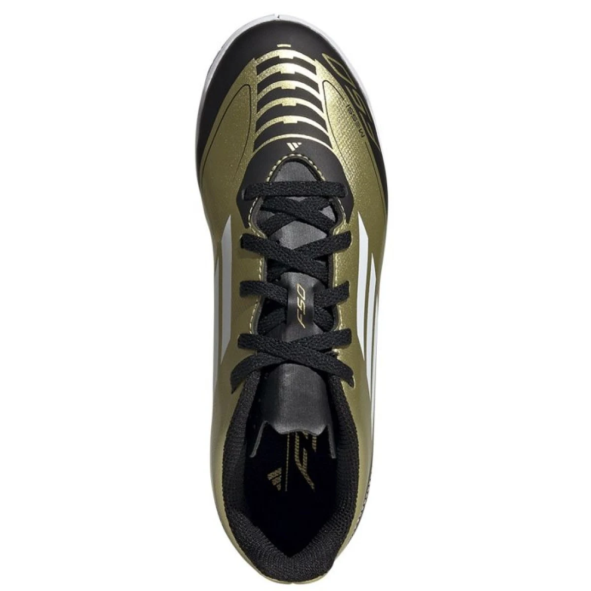 Chlapčenské futbalové kopačky halové ADIDAS F50 Club Messi Jr IC gold met cloud white core black · záber 3