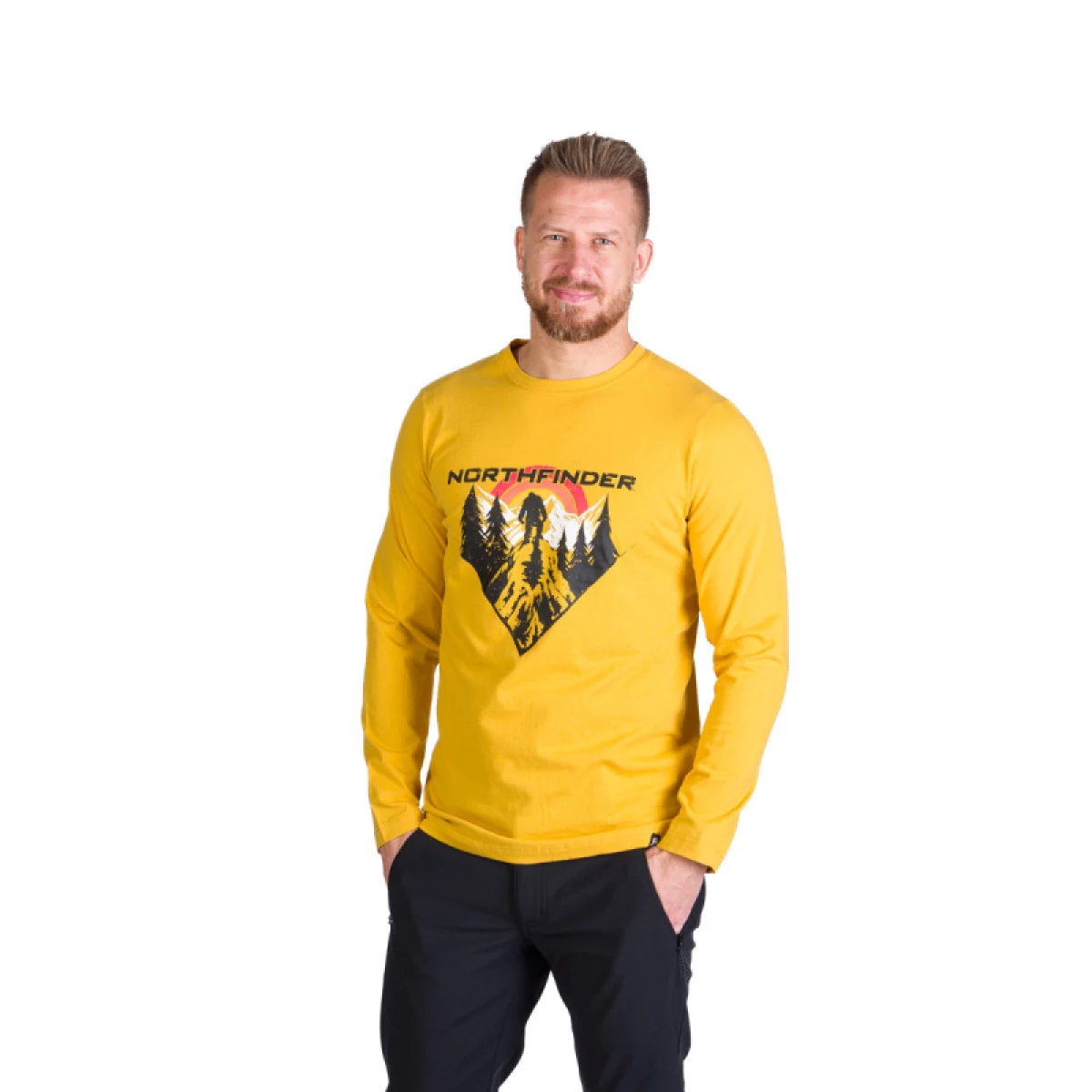 Pánske turistické tričko s dlhým rukávom NORTHFINDER CLAIR-314goldenyellow · záber 2