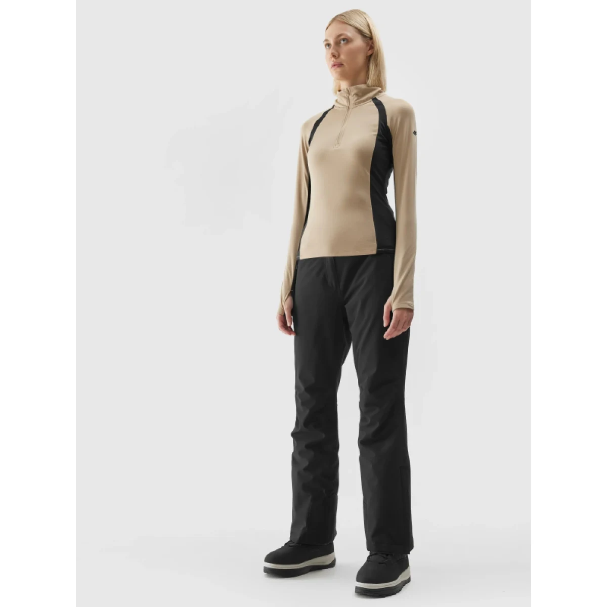 Dámska zateplená lyžiarska mikina s 1 2 zipsom 4F BRUSHED UNDERWEAR-AW23UBRUF042-82S-LIGHT BROWN · záber 4