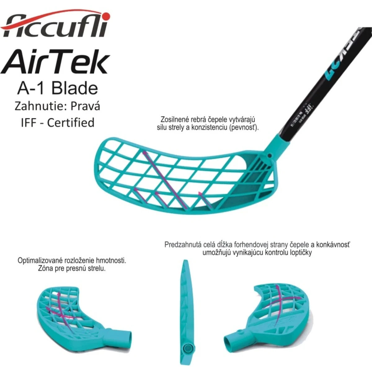Florbalová hokejka ACCUFLI AirTek IFF A27-100 Teal R · záber 4