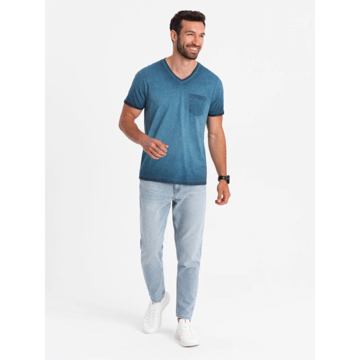 Pánske tričko s krátkym rukávom s v-výstrihom OMBRE T-shirt OM-TSCT-22SS-002 V-7 navy · záber 5
