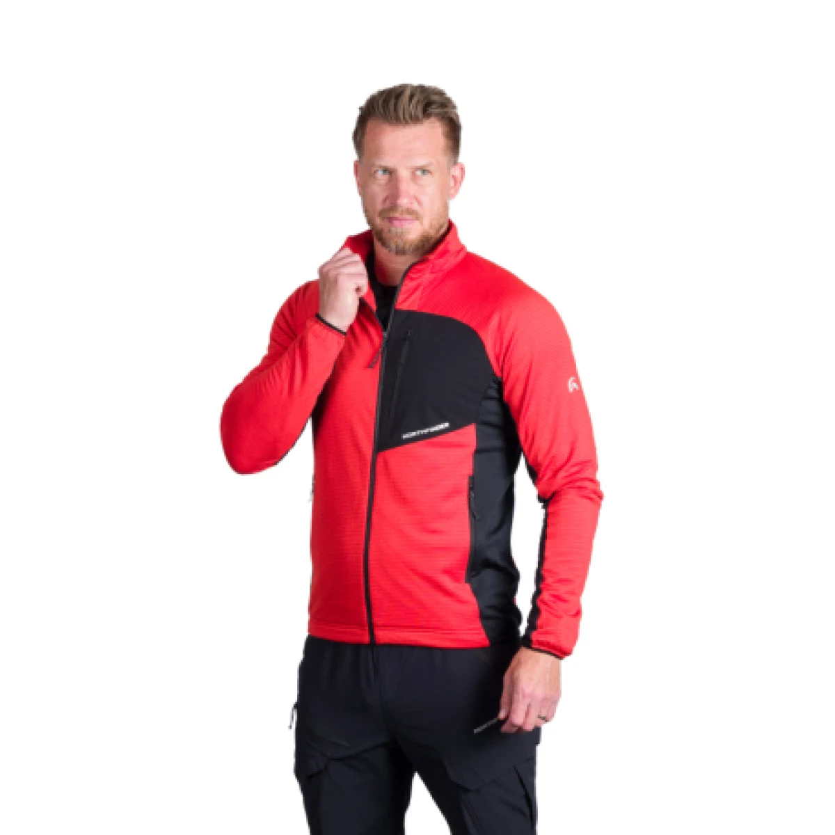 Pánska turistická mikina so zipsom NORTHFINDER PRIMO-361redblack · záber 1