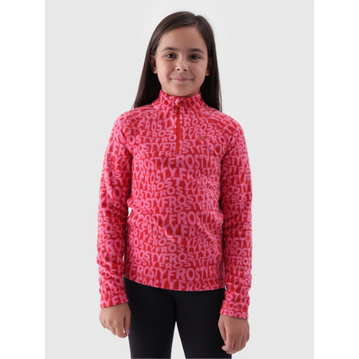 Dievčenská lyžiarska flisová mikina 4F JUNIOR FLEECE UNDERWEAR-JWAW24UFLEF051-62A RED ALLOVER · záber 2