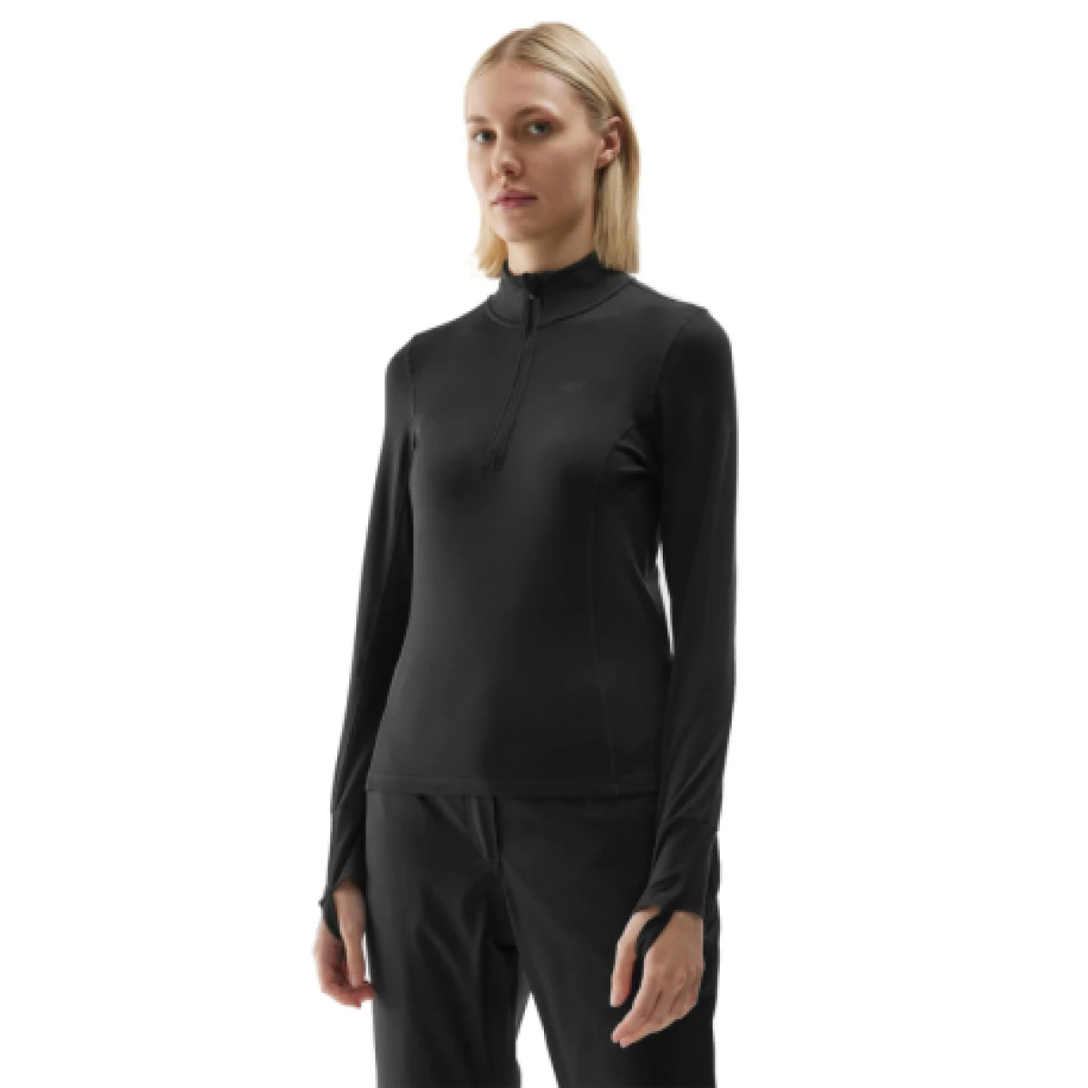 Dámska zateplená lyžiarska mikina s 1 2 zipsom 4F BRUSHED UNDERWEAR-AW23UBRUF043-20S-DEEP BLACK · záber 1