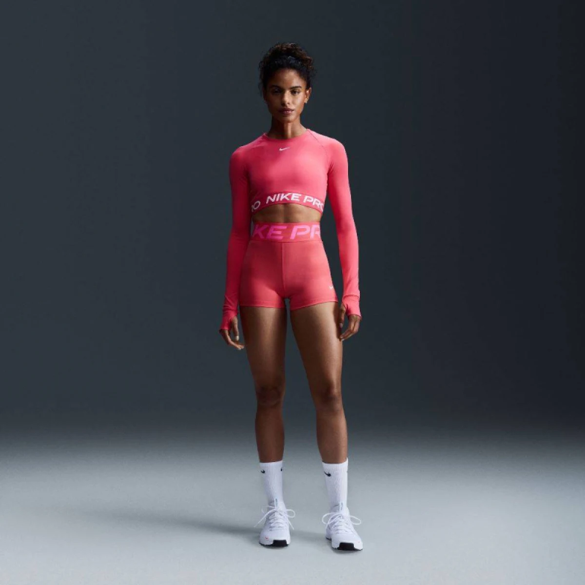 Dámske tréningové tričko s dlhým rukávom NIKE PRO DF 365 CROP LS-629 ASTER PINK WHITE · záber 5