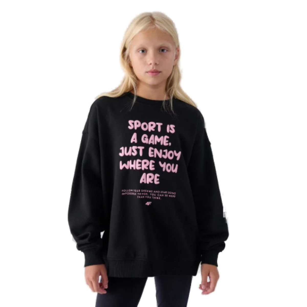 Dievčenská mikina 4F JUNIOR SWEATSHIRT-JWAW24TSWSF1214-20S-DEEP BLACK · záber 1
