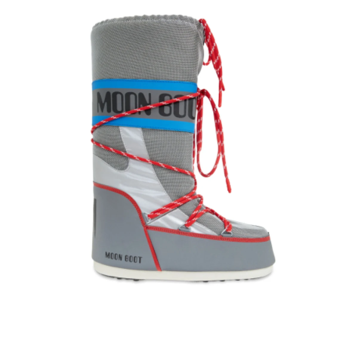 Vysoké zimné topánky MOON BOOT MB ICON SPACE RACING-HF04 SILVER BLUE RED · záber 1