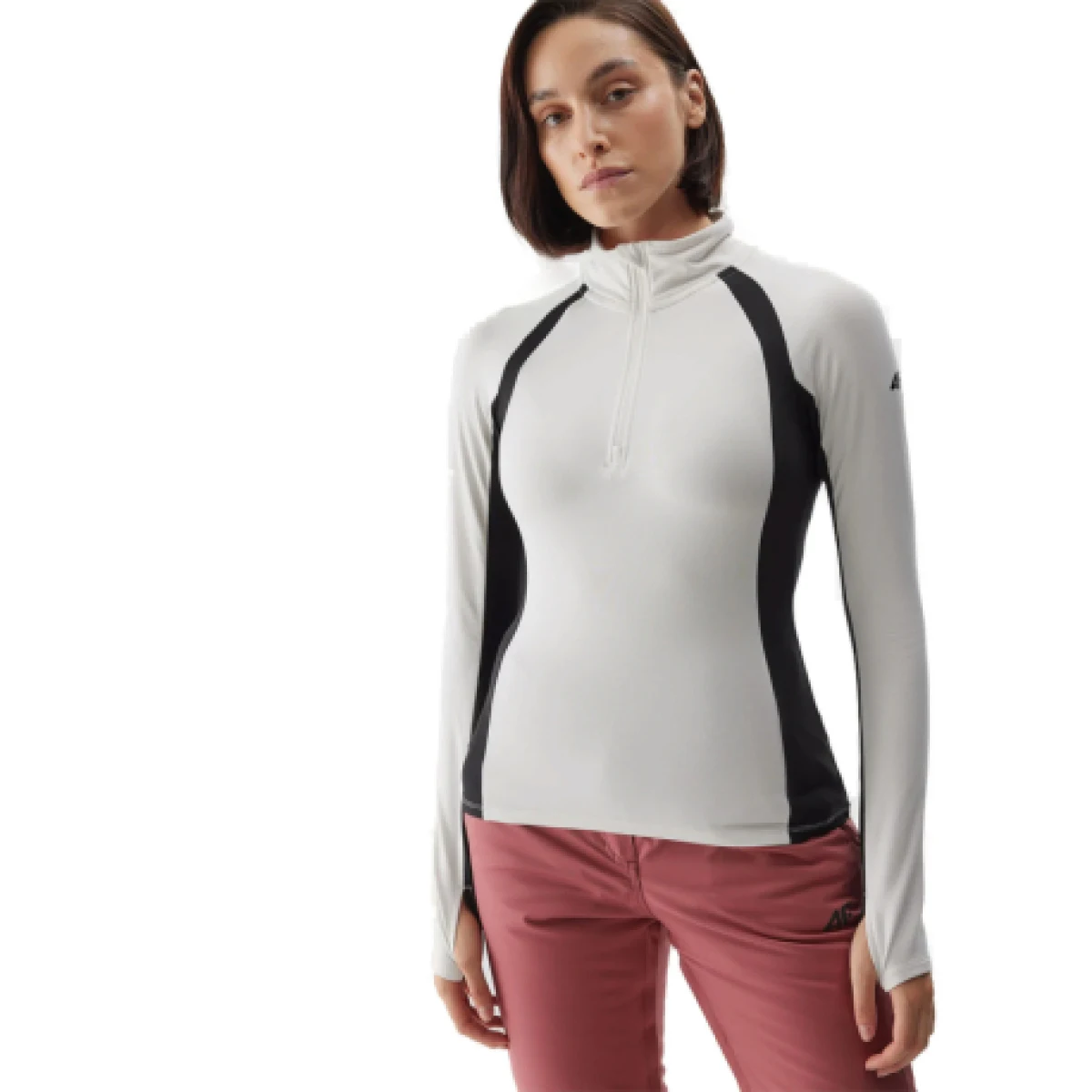 Dámska zateplená lyžiarska mikina s 1 2 zipsom 4F BRUSHED UNDERWEAR-AW23UBRUF042-11S-OFF WHITE · záber 1