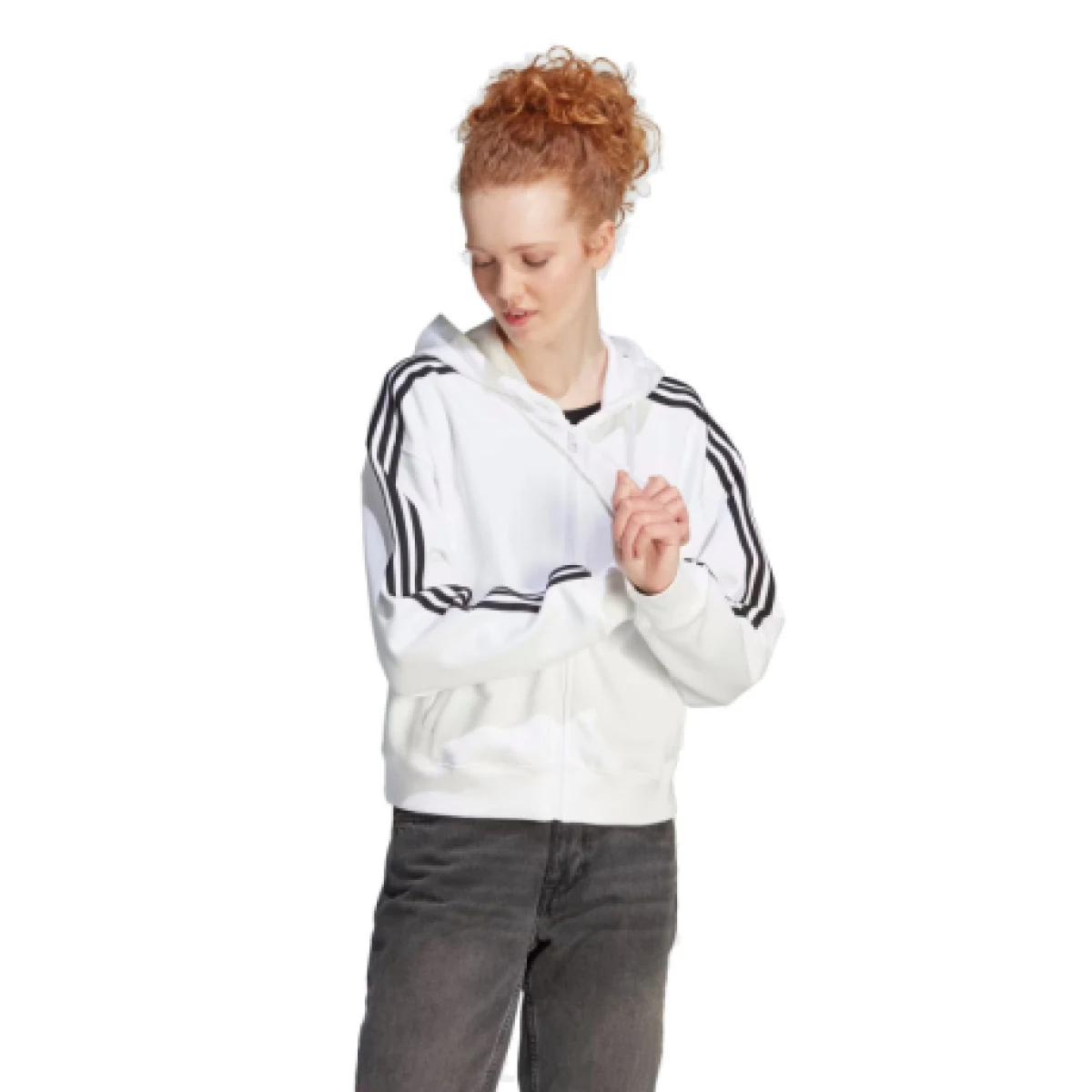 Dámska mikina so zipsom ADIDAS W 3S FT FZ S HD WHITE BLACK-100 WHITE BLACK · záber 1