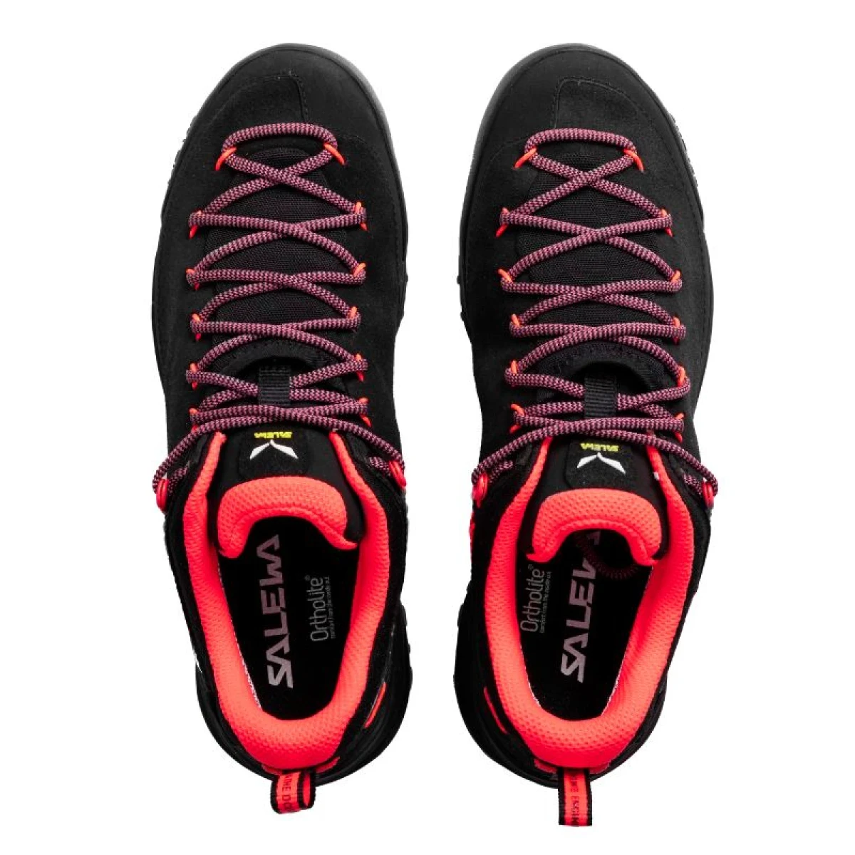 Dámska nízka turistická celokožená obuv SALEWA Wildfire Leather GTX W black fluo coral · záber 5
