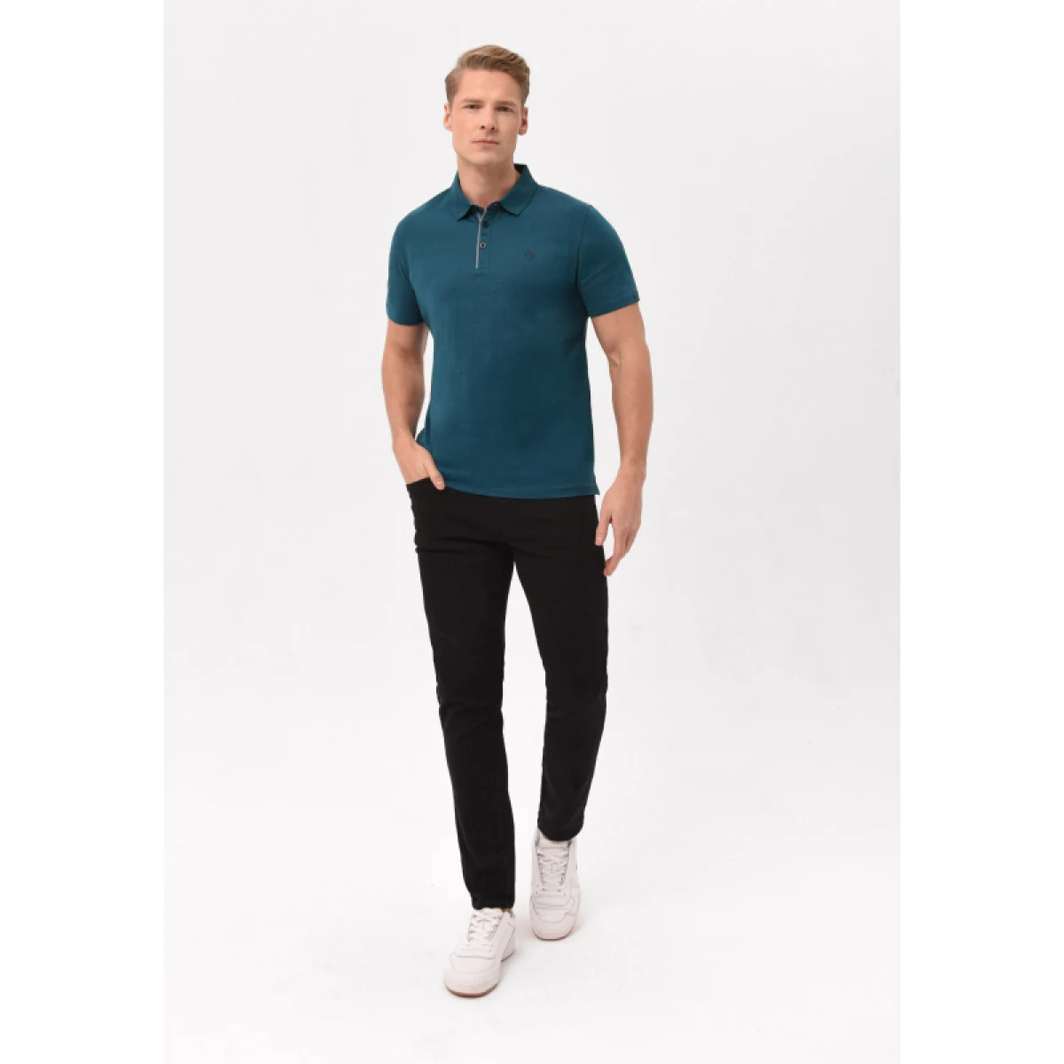 Pánske polo tričko s krátkym rukávom VOLCANO NIKOS-603-TURQUOISE · záber 4