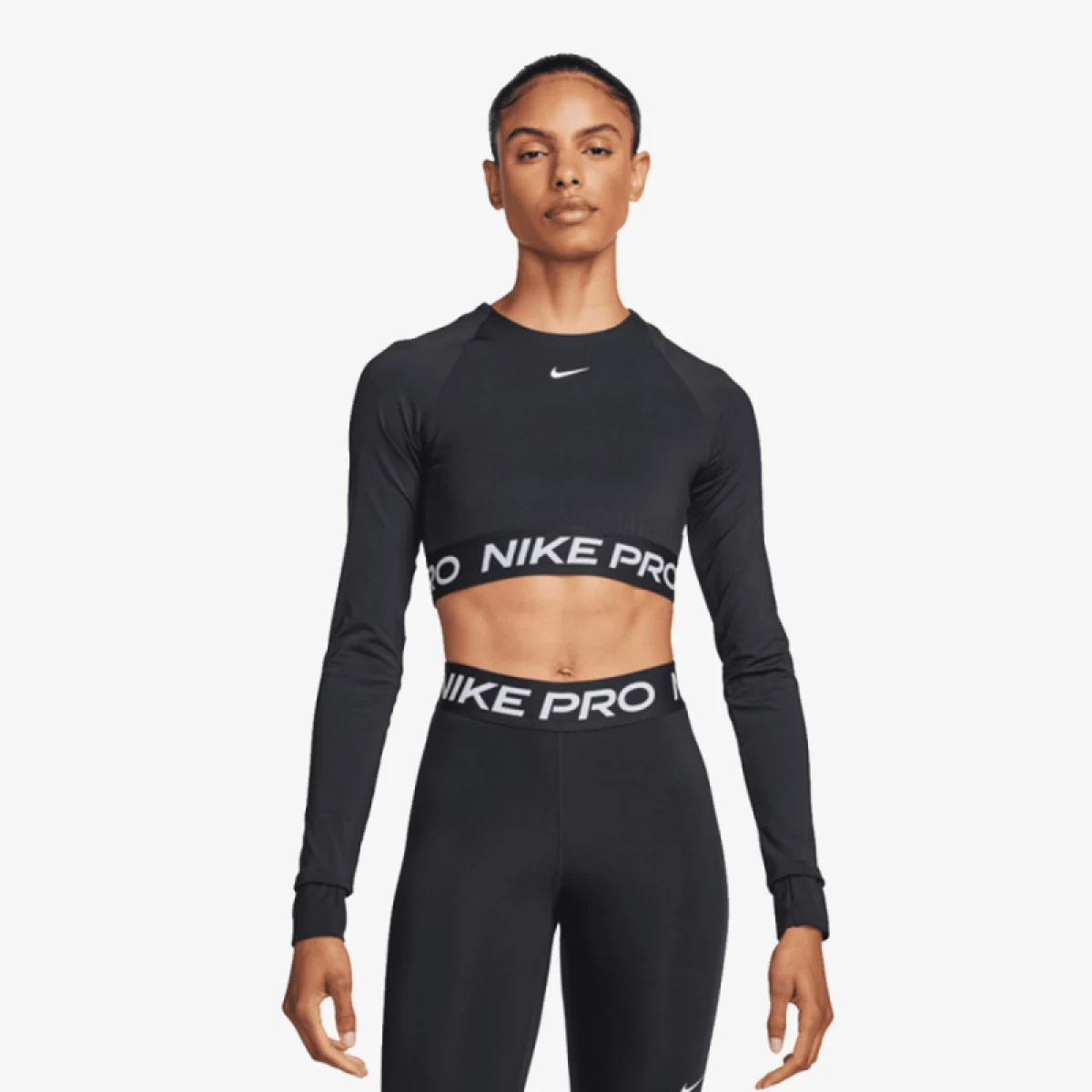 Dámske tréningové tričko s dlhým rukávom NIKE PRO DF 365 CROP LS-010 BLACK WHITE · záber 2