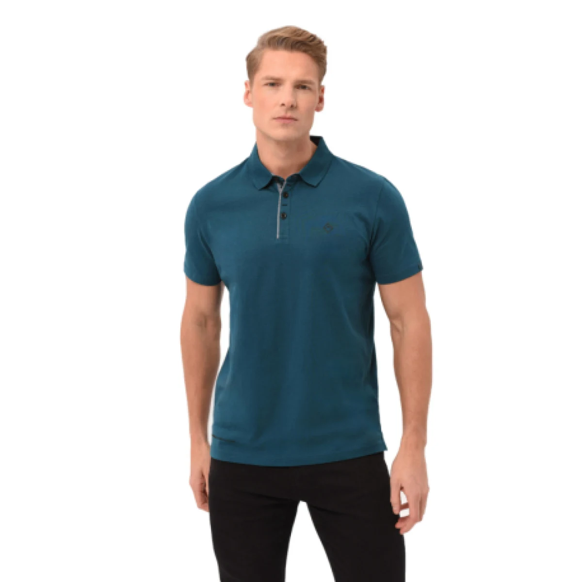 Pánske polo tričko s krátkym rukávom VOLCANO NIKOS-603-TURQUOISE · záber 1