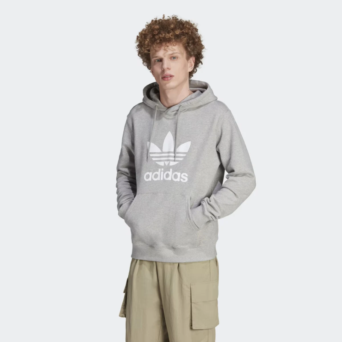 Pánska mikina s kapucňou ADIDAS ORIGINALS TREFOIL HOODY-IM4490-medium grey heather · záber 2