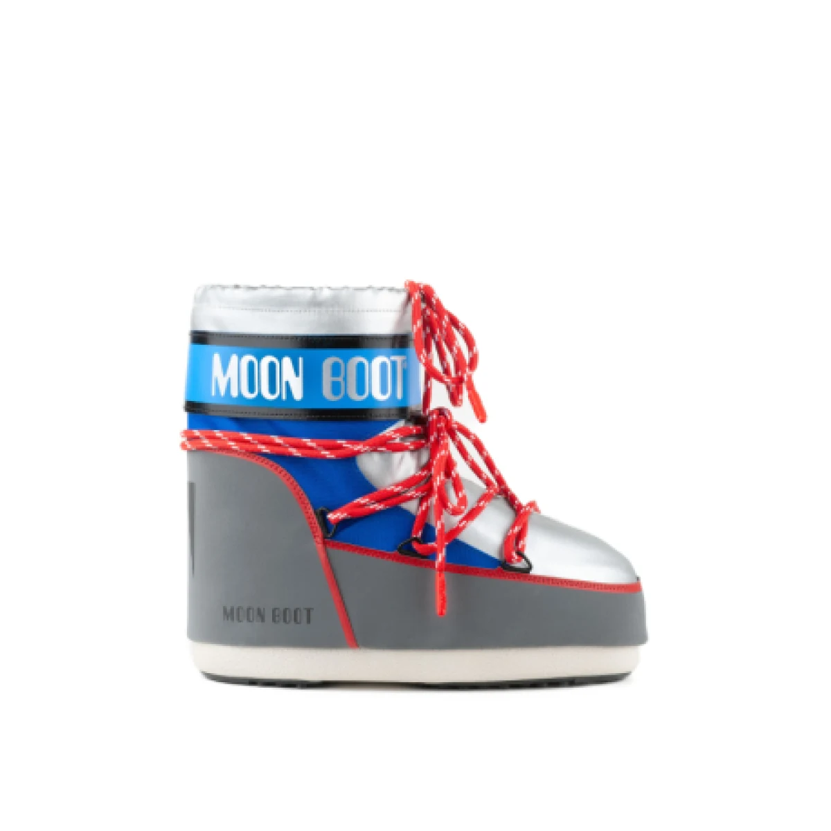 Nízke zimné topánky MOON BOOT MB ICON LOW SPACE RACING-HF04 SILVER BLUE RED · záber 1