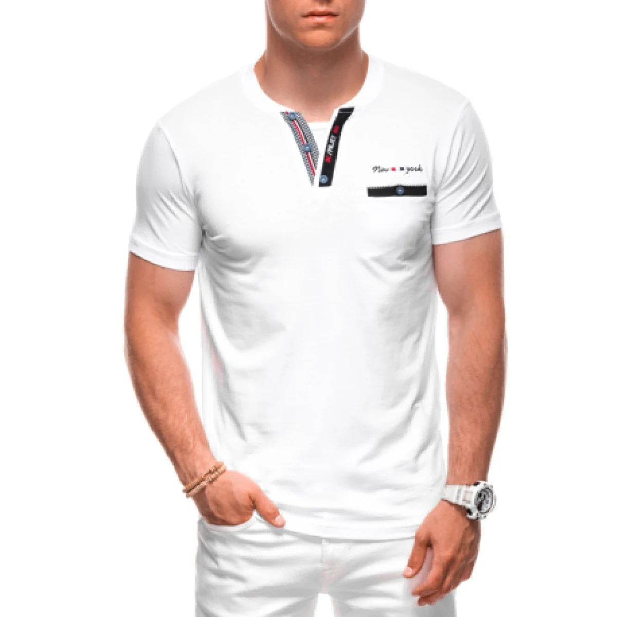 Pánske tričko s krátkym rukávom s v-výstrihom OMBRE T-shirt S1991 white · záber 1