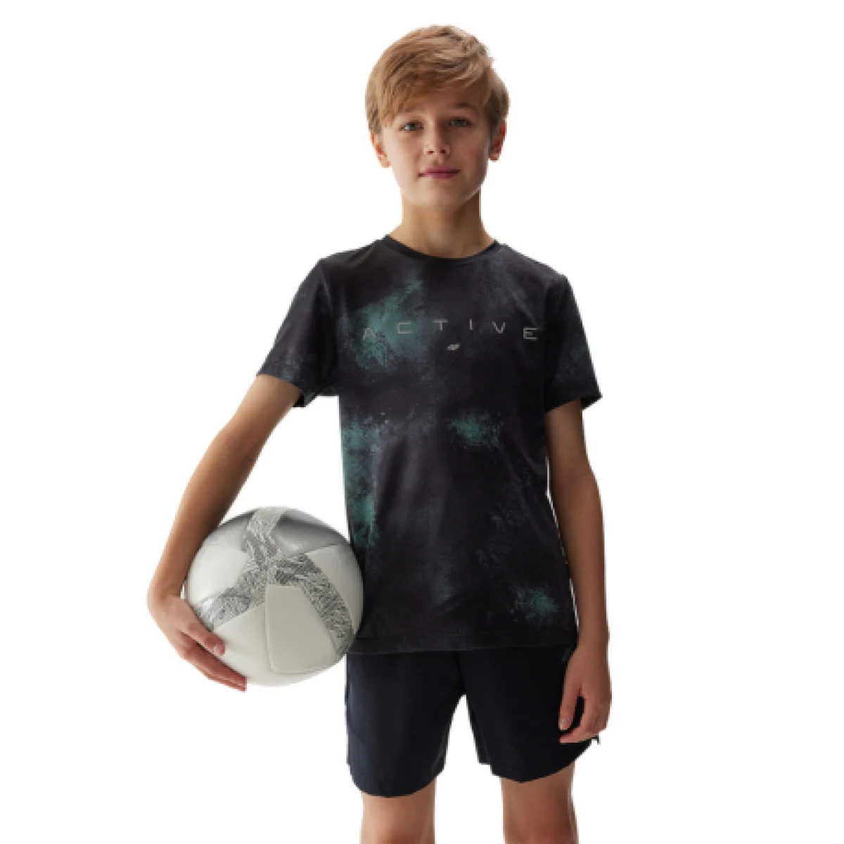 Chlapčenské tréningové tričko s krátkym rukávom 4F JUNIOR TSHIRT FNK-4FJWSS24TFTSM694-41A-GREEN ALLOVER · záber 1