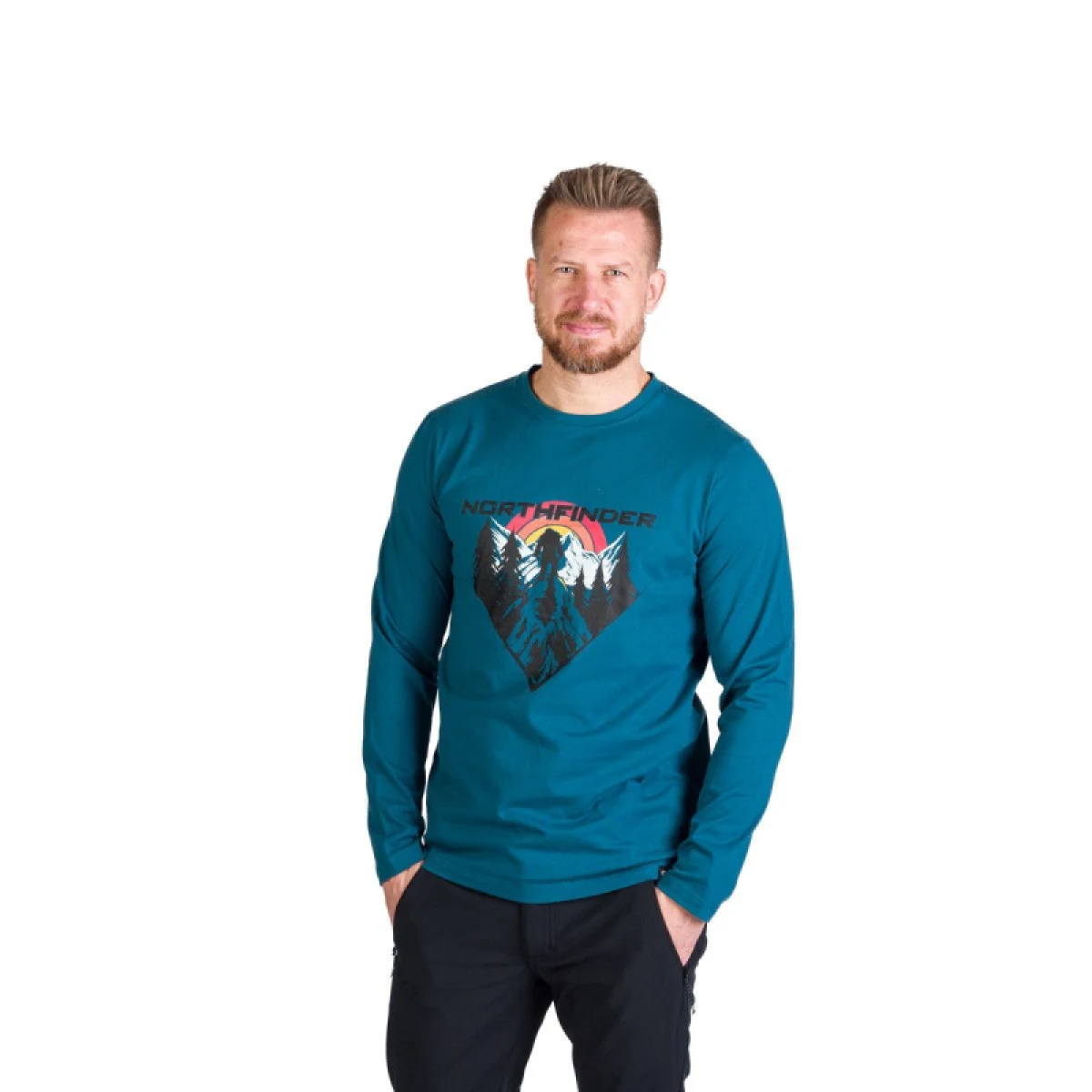 Pánske turistické tričko s dlhým rukávom NORTHFINDER CLAIR-526inkblue · záber 2