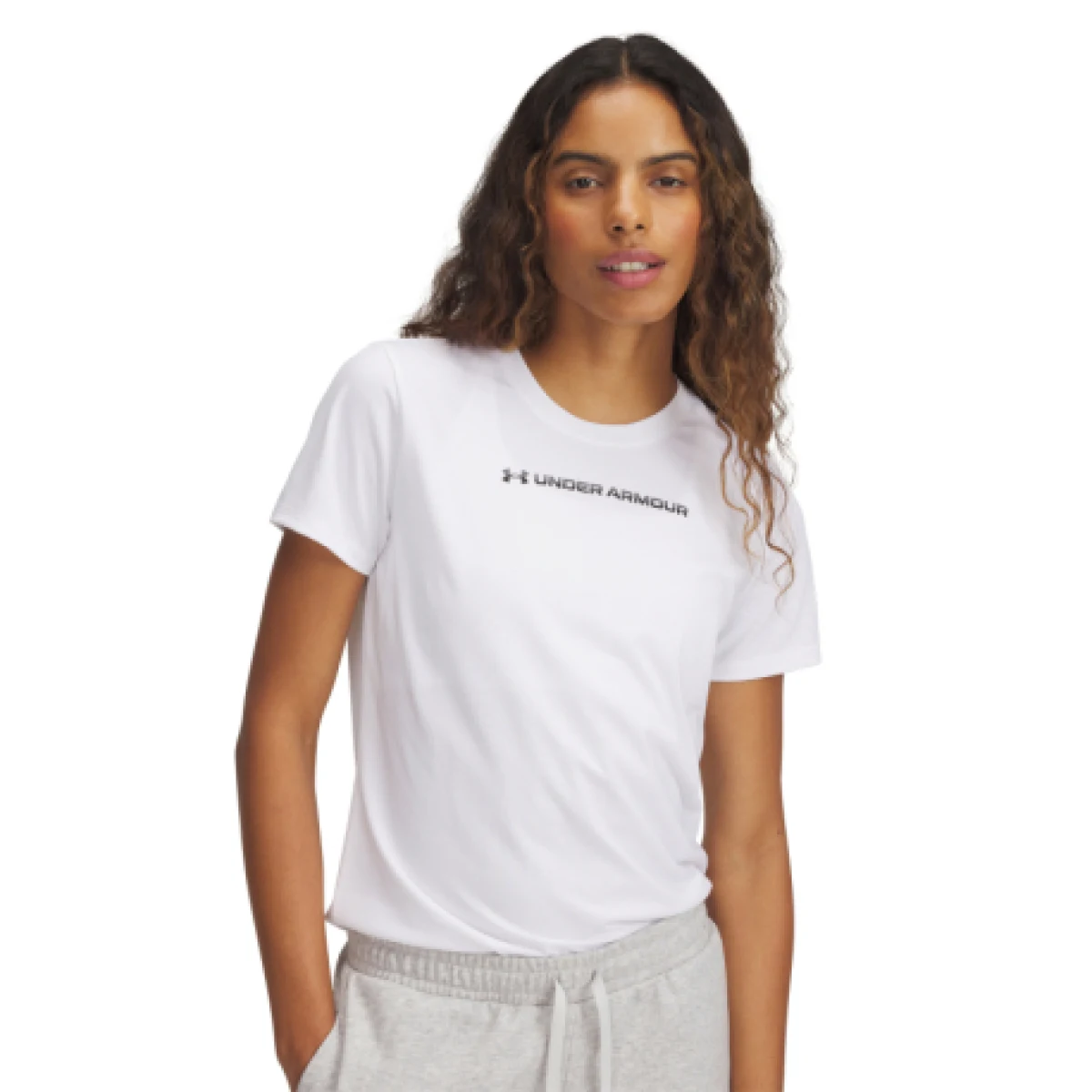 Dámske tréningové tričko s krátkym rukávom UNDER ARMOUR UA TECH PTH GRAPHIC SSC-WHT · záber 1