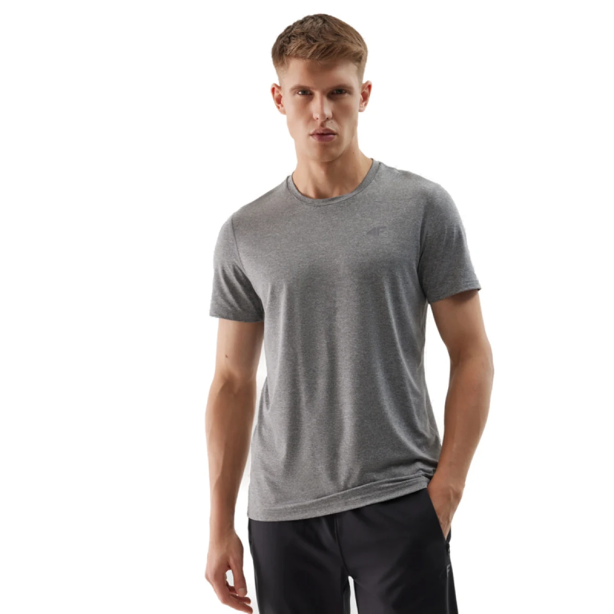 Pánske tréningové tričko s krátkym rukávom 4F TSHIRT FNK-WSS24TFTSM599-27M-COLD LIGHT GREY MELANGE · záber 2