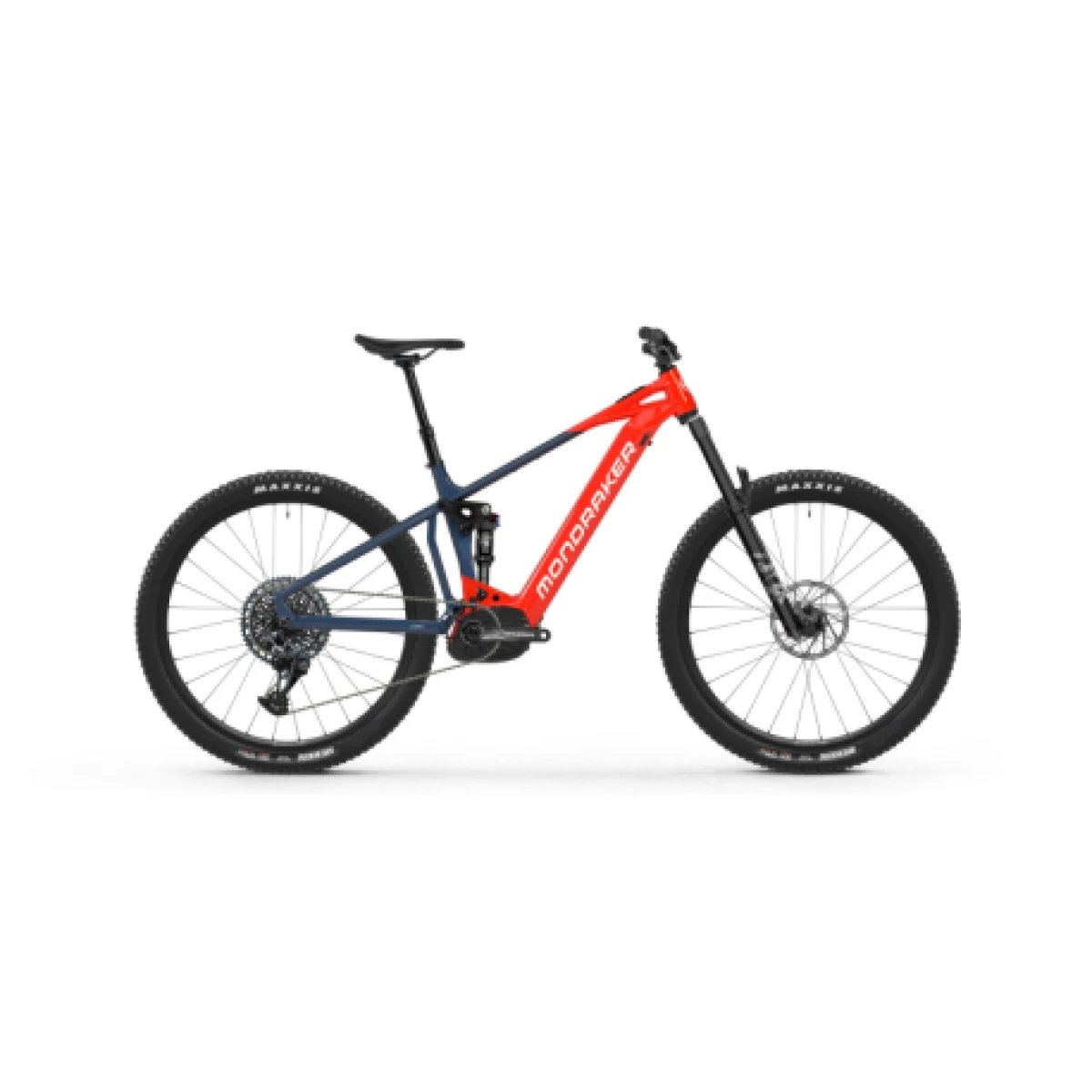 Horský elektrobicykel MONDRAKER Chaser R, flame red midnight blue crystal white · záber 1