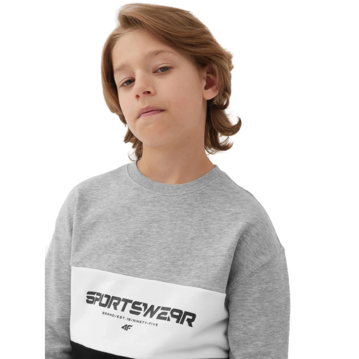 Chlapčenská mikina 4F JUNIOR SWEATSHIRT-JAW23TSWSM630-27M-COLD LIGHT GREY MELANGE · záber 2