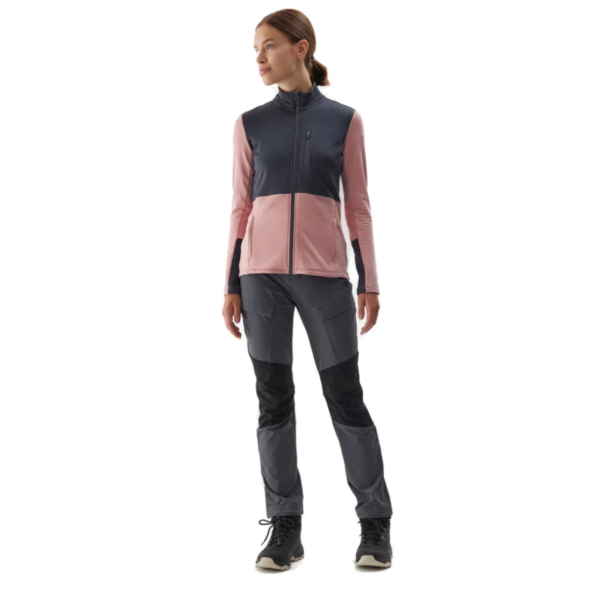 Dámska turistická mikina so zipsom 4F FLEECE-AW23TFLEF142-56S-LIGHT PINK · záber 4