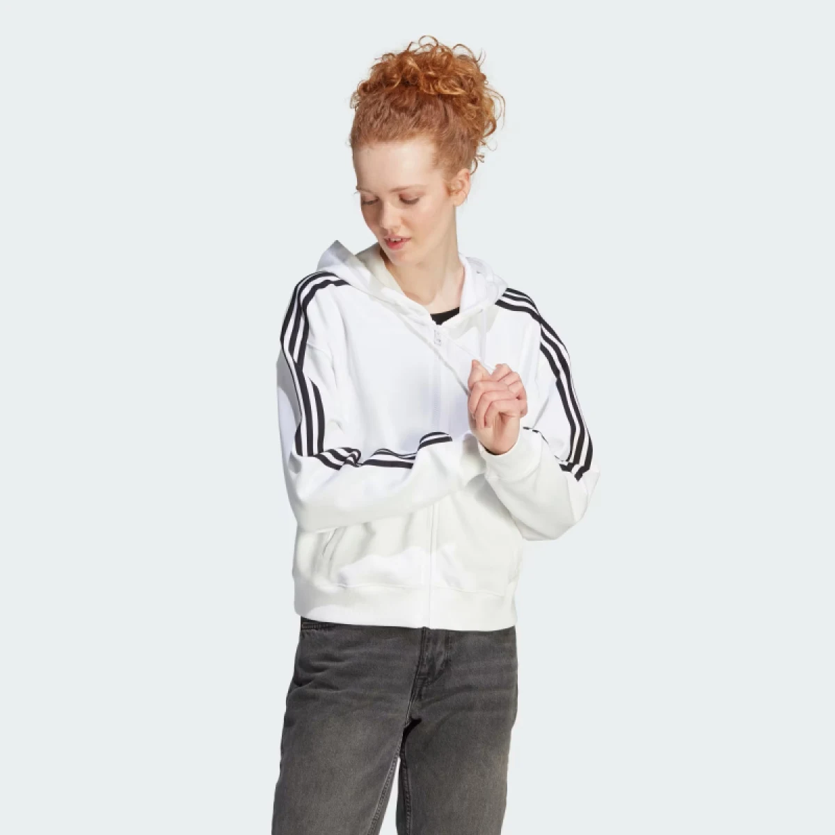 Dámska mikina so zipsom ADIDAS W 3S FT FZ S HD WHITE BLACK-100 WHITE BLACK · záber 2