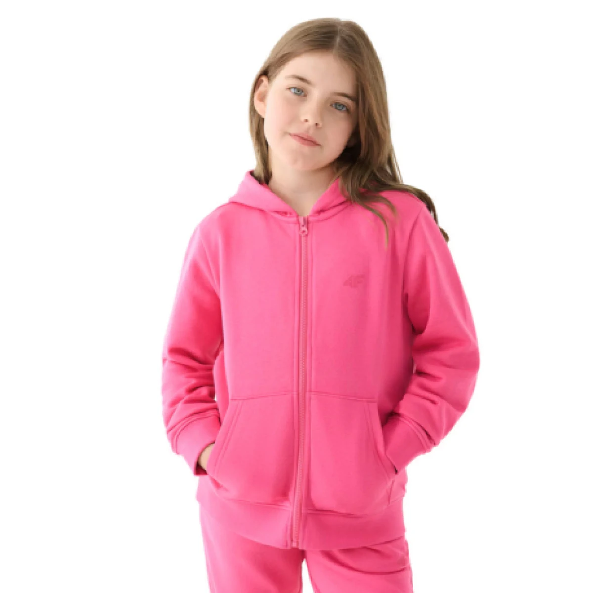 Dievčenská mikina so zipsom 4F JUNIOR SWEATSHIRT-JWMM00TSWSF1315-55S-HOT PINK · záber 1