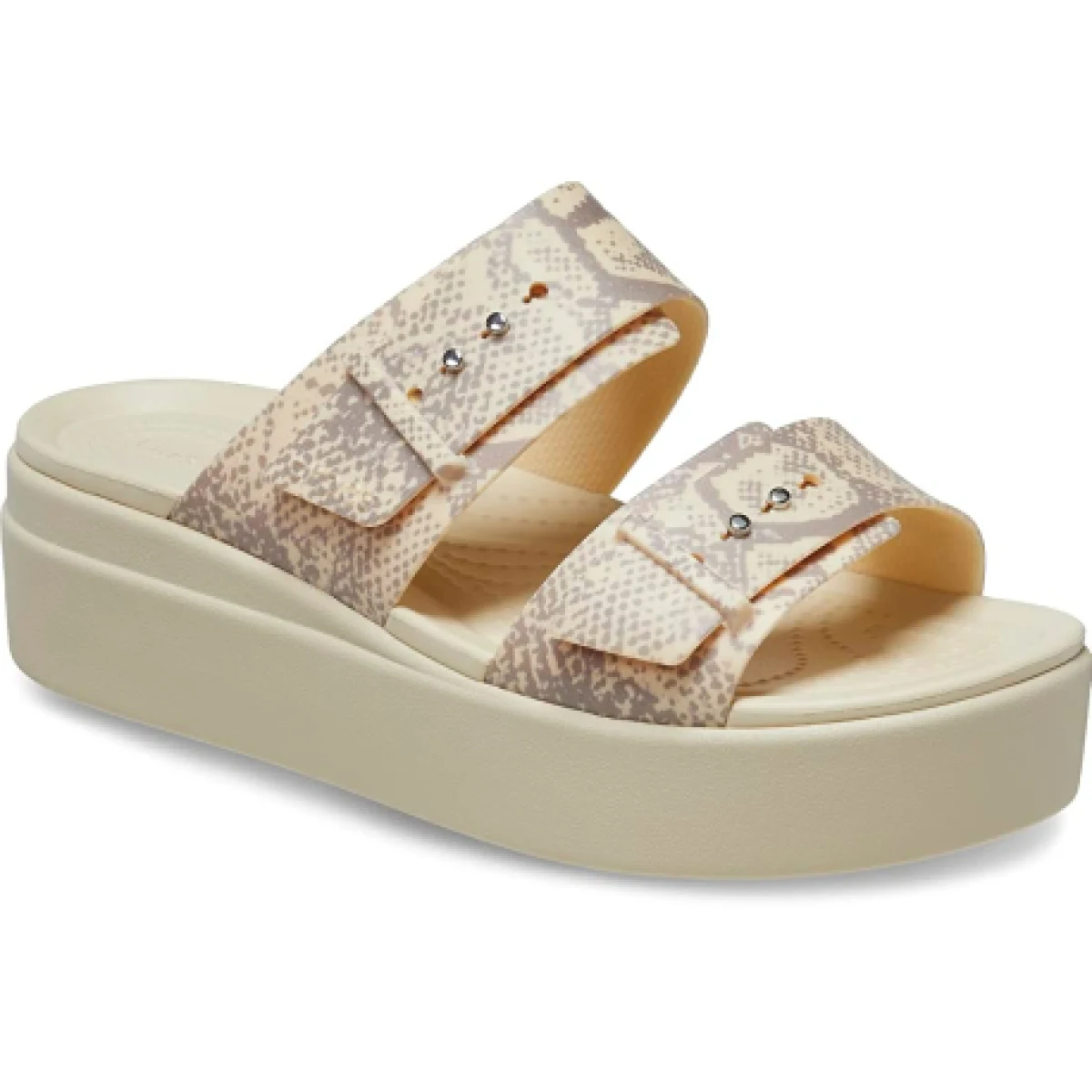 Dámske sandále na platforme (módna obuv) CROCS Brooklyn Snake Buckle Low Wedge vanilla multi · záber 1