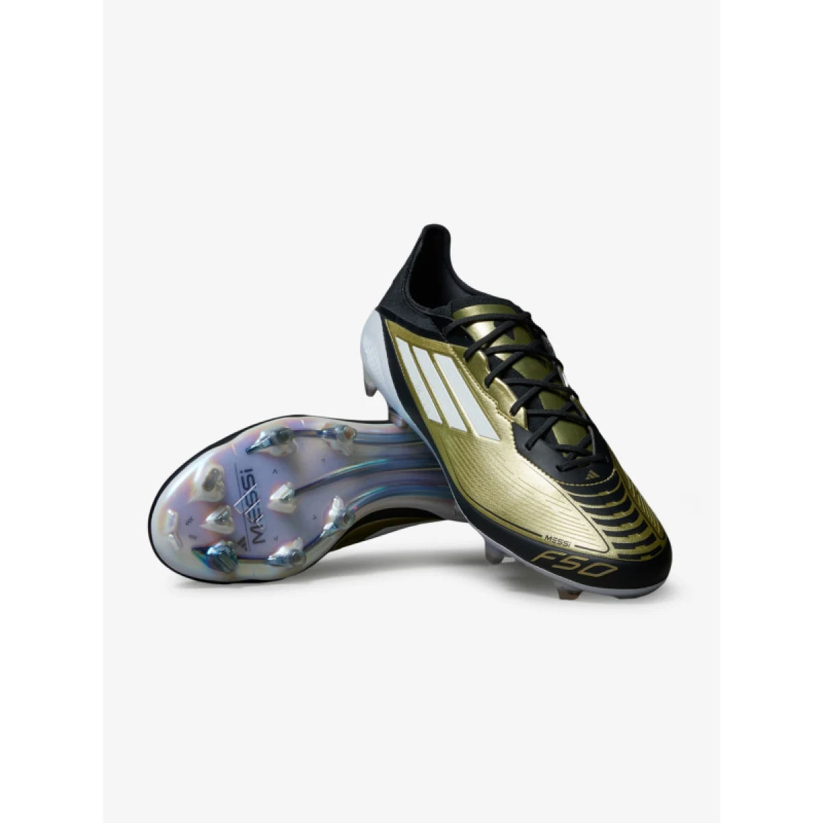 Pánske futbalové kopačky outdoorové ADIDAS F50 Elite Messi M FG gold metallic cloud white core black · záber 3