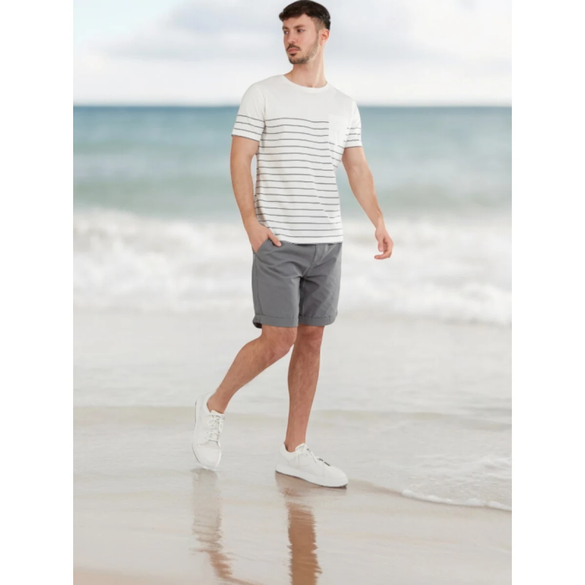 Pánske tričko s krátkym rukávom FUNDANGO Jaggy Pocket T-shirt-180-fog · záber 5