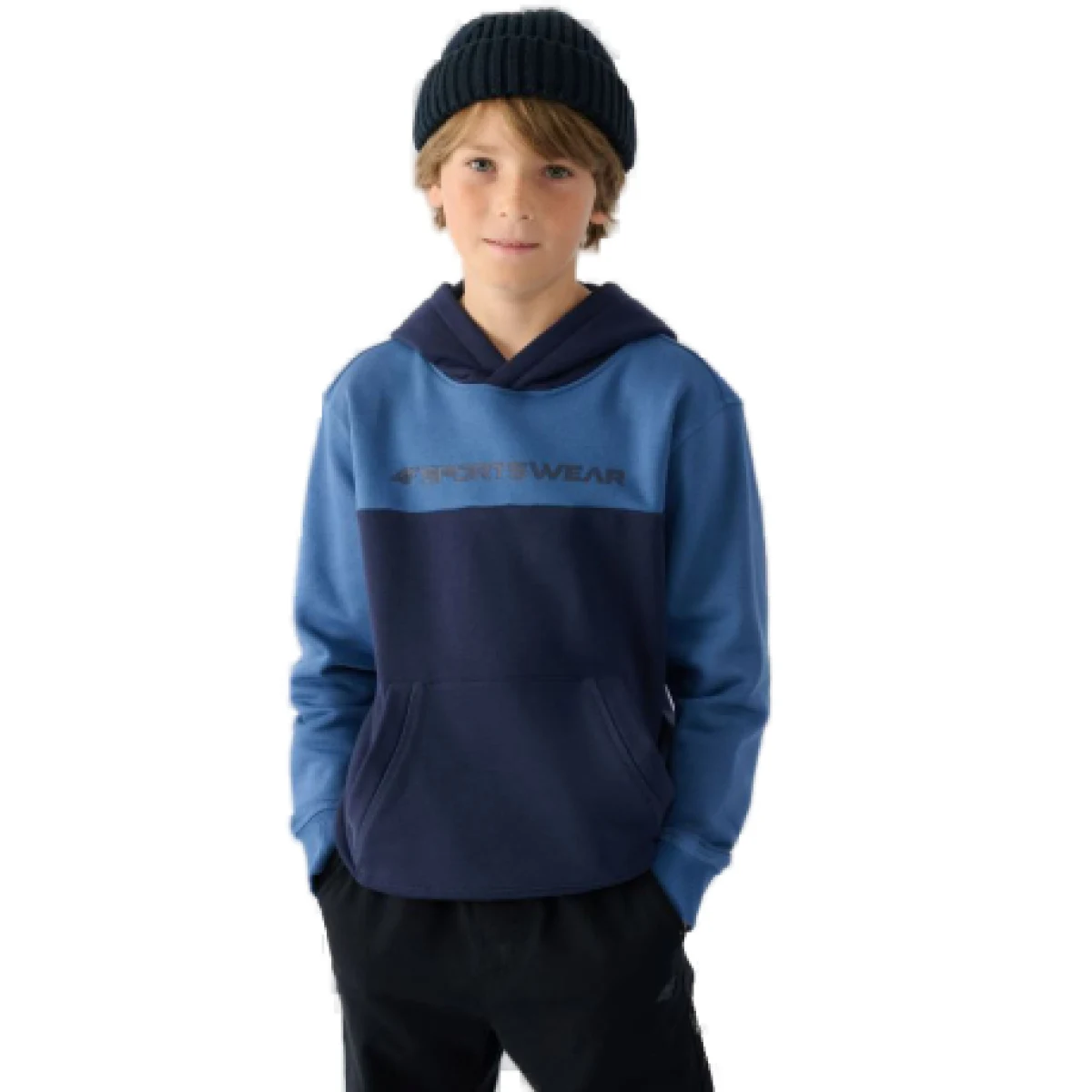 Chlapčenská mikina s kapucňou 4F JUNIOR SWEATSHIRT-JWAW24TSWSM1222-30S-DARK BLUE · záber 1