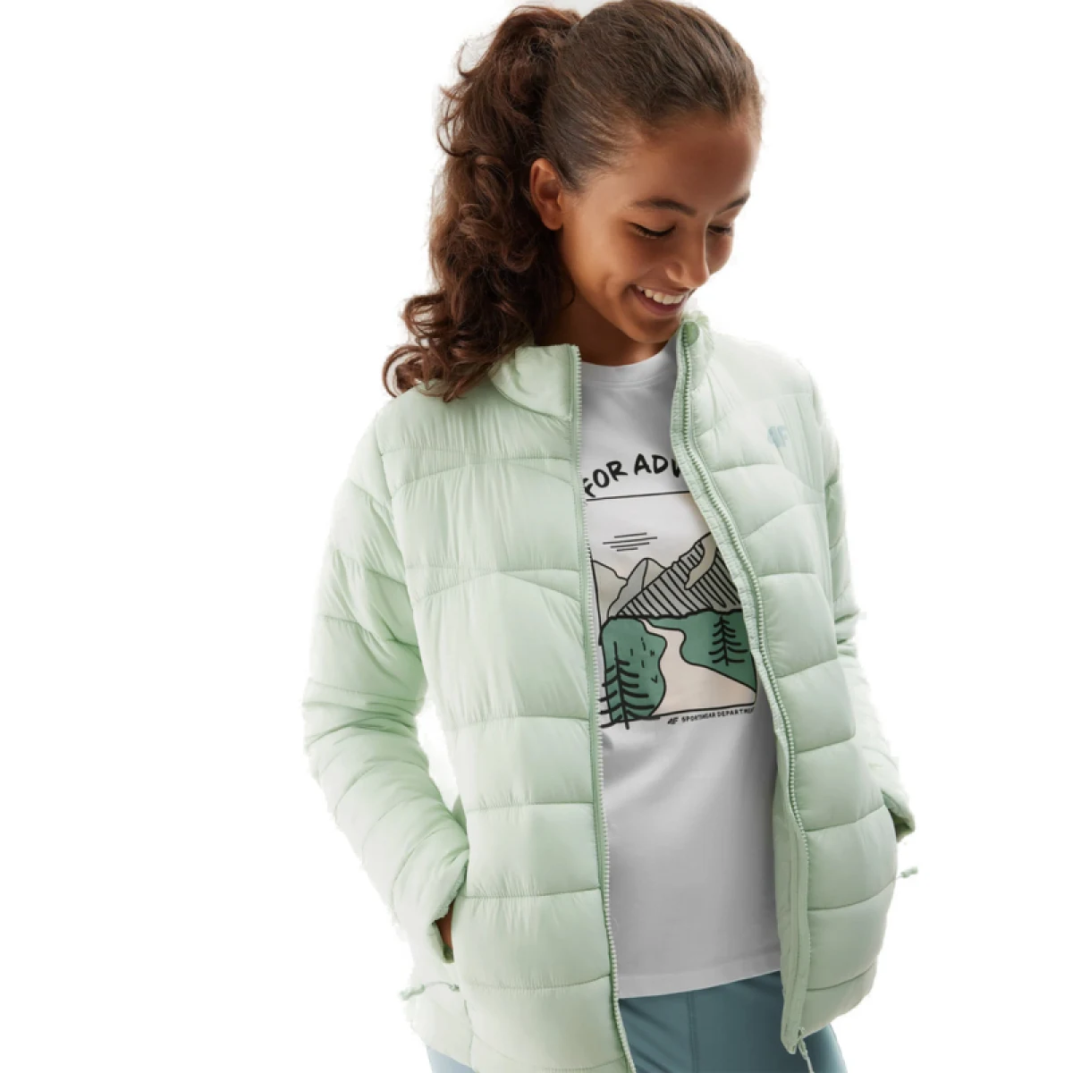 Dievčenská bunda 4F JUNIOR DOWN JACKET-JAW23TDJAF219-42S-LIGHT GREEN · záber 2