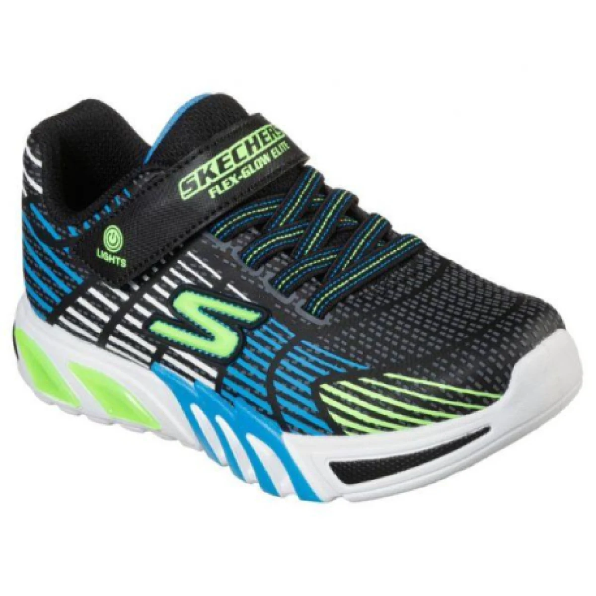 Chlapčenská rekreačná obuv SKECHERS S Lights Flex Glow Elite K black lime · záber 1