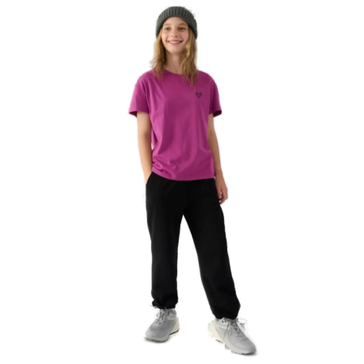 Dievčenské tepláky 4F JUNIOR TROUSERS-JWAW24TTROF754-20S-DEEP BLACK · záber 1