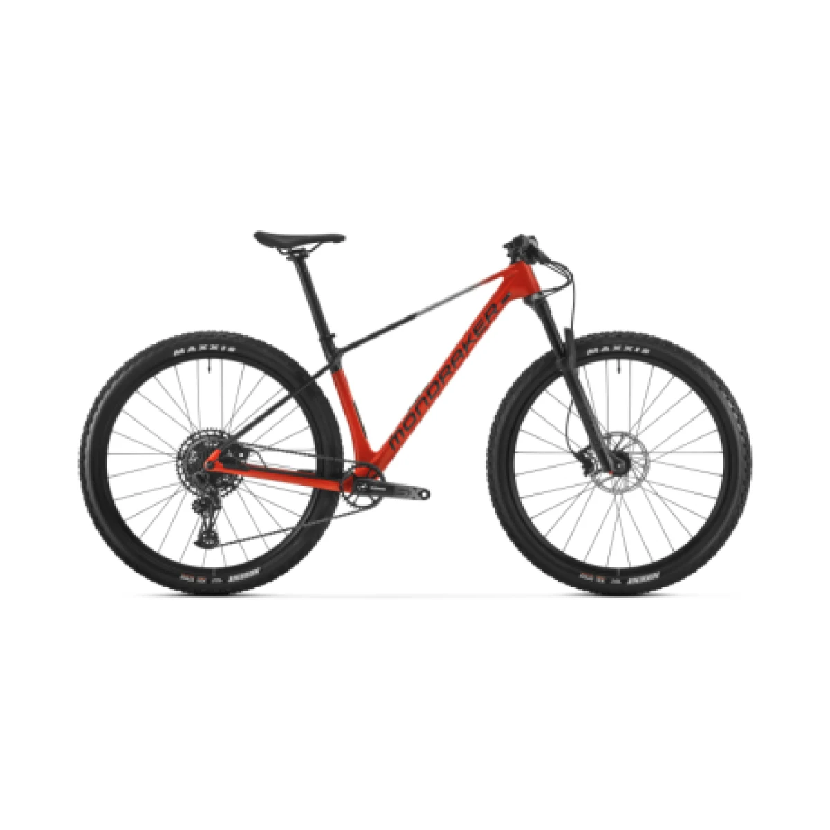 Horský bicykel MONDRAKER Chrono Carbon DC, flame red vortex grey racing silver · záber 1