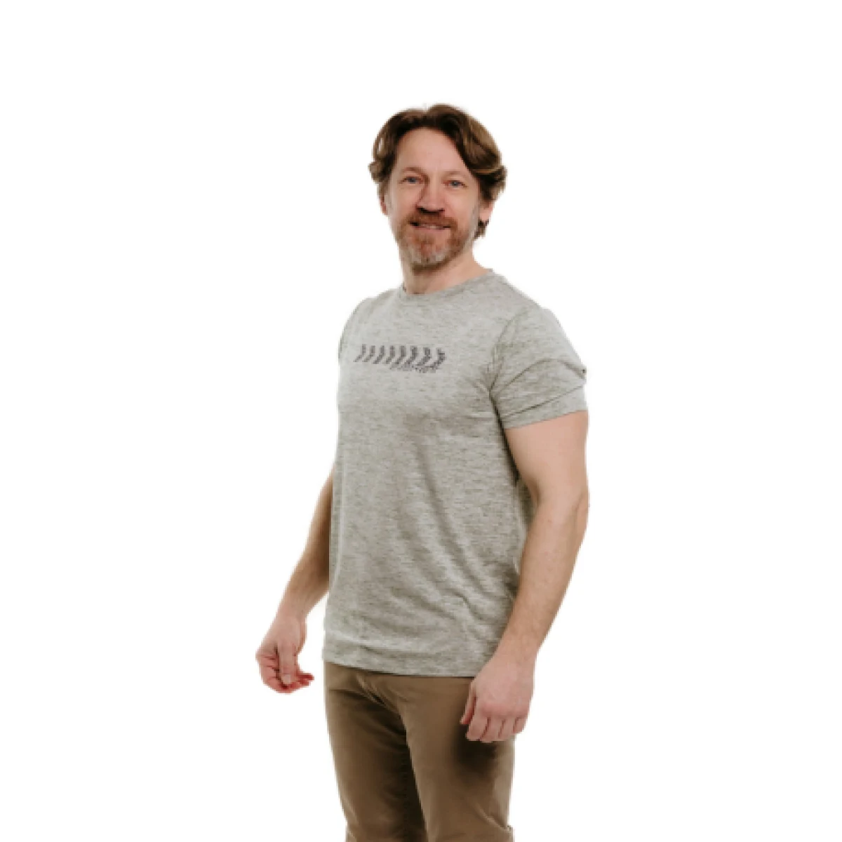 Pánske turistické tričko s krátkym rukávom EVERETT TecShirt M olive melange · záber 1