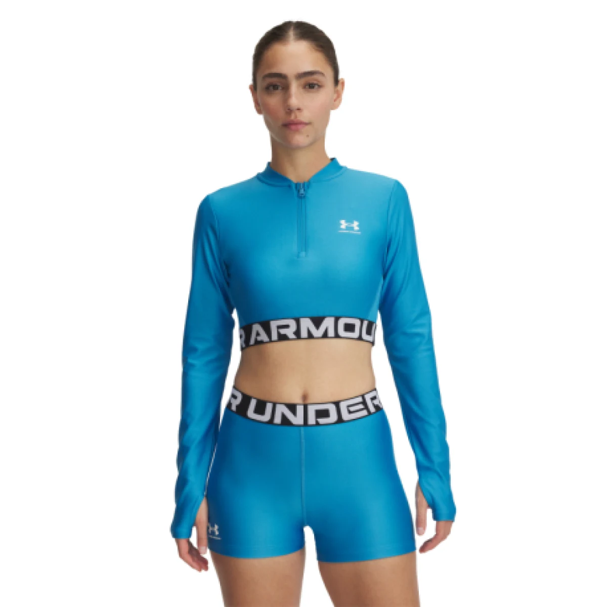 Dámske tréningové tričko s dlhým rukávom UNDER ARMOUR HeatGear Rib 1 4 Zip LS-BLU · záber 1