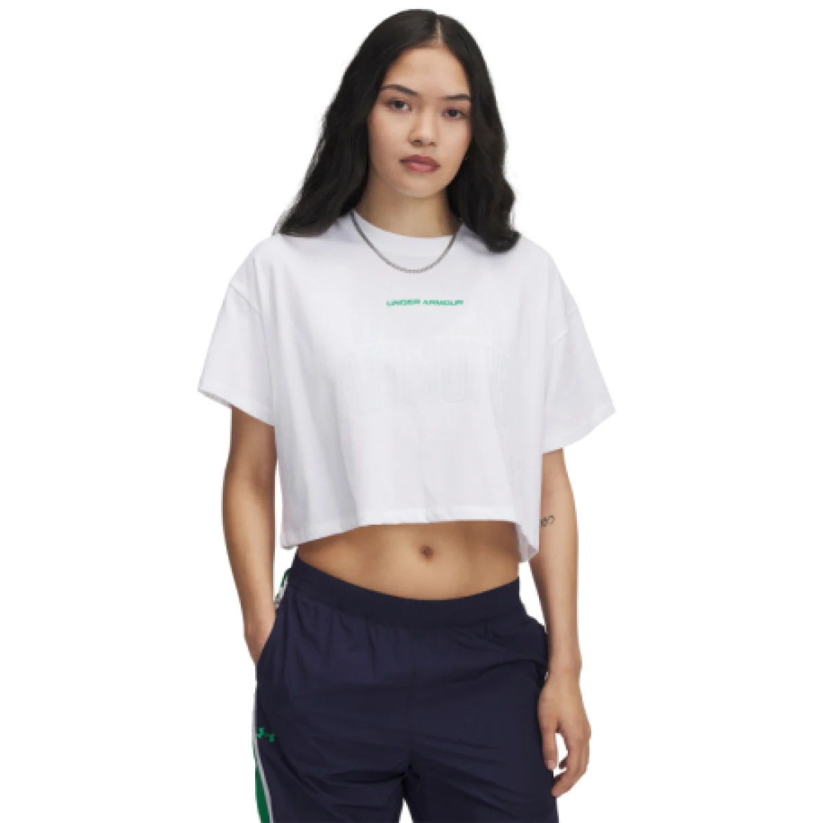 Dámske tričko s krátkym rukávom UNDER ARMOUR UA W VARSITY MIX HW SS CROP-WHT · záber 1
